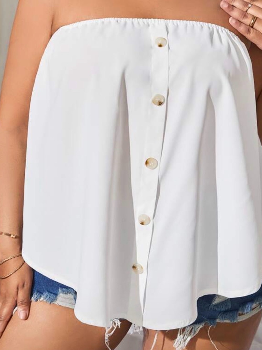 White Strapless Button-Front Women’s Top